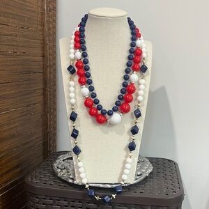 Patriotic Beaded Groovy Three Necklaces and Earrings Bundle (Red White and Blue)